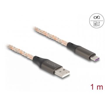 Cablu USB 2.0-A la USB type C cu RGB 1m, Delock 88164