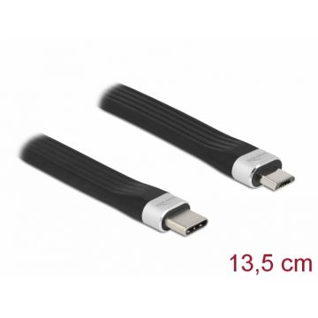 Cablu USB 2.0 type C la micro USB FPC Flat Ribbon 3A 13.5cm, Delock 86793