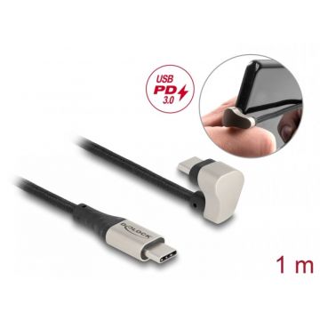 Cablu USB 2.0 type C la USB type C unghi 180 grade PD 60W 1m, Delock 88159