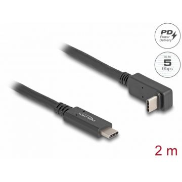 Cablu USB 3.2 Gen2 type C 4K60Hz/60W unghi sus/jos-drept E-Marker T-T 2m, Delock 80035