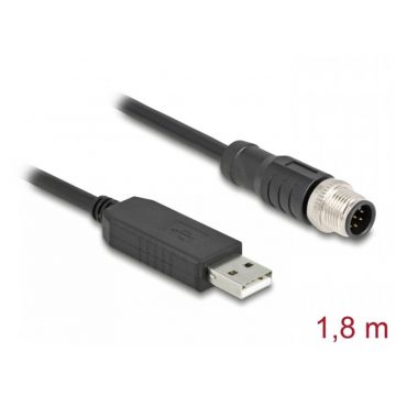 Cablu USB-A la M12 RS-232 A-coded 8 pini FTDI 1.8m, Delock 64257