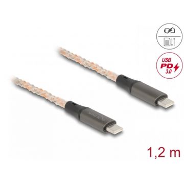 Cablu USB type C la USB type C PD 3.0 100W cu RGB T-T 1.2m, Delock 88288