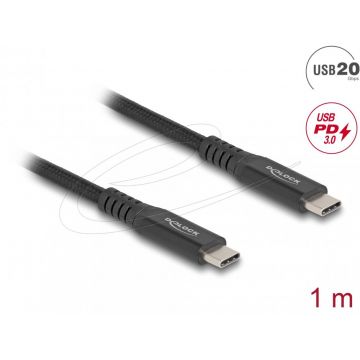 Cablu USB4 type C 20Gb/100W T-T E-Marker 1m brodat Negru, Delock 80024