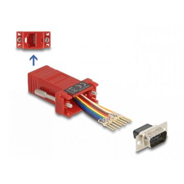 Adaptor Assembly Kit D-Sub 9 pini la RJ45 T-M Rosu, Delock 67103