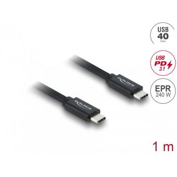 Cablu Coaxial USB 40 Gbps 240W PD 3.1 8K30Hz 1m Negru, Delock 81706