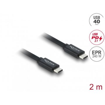 Cablu Coaxial USB 40 Gbps 240W PD 3.1 8K30Hz 2m Negru, Delock 81707