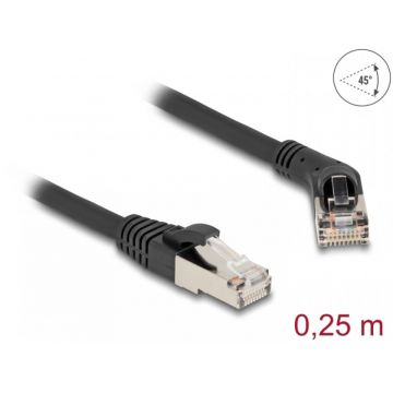 Cablu de retea RJ45 6A S/FTP drept/unghi 45 grade dreapta 0.25m Negru, Delock 80487