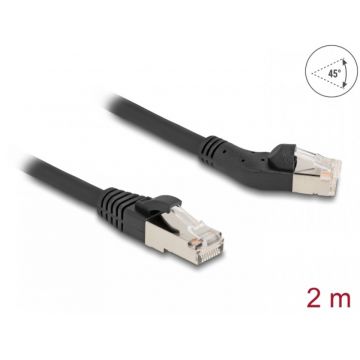 Cablu de retea RJ45 6A S/FTP drept/unghi stanga 45 grade 2m Negru, Delock 80615
