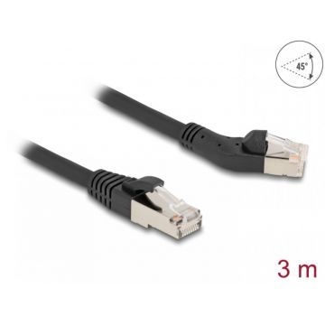 Cablu de retea RJ45 6A S/FTP drept/unghi stanga 45 stanga 3m Negru, Delock 80624