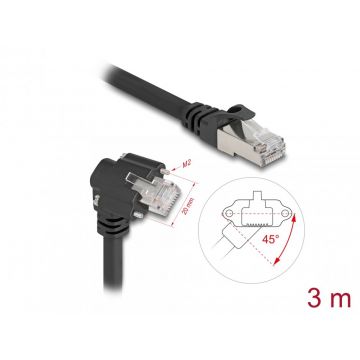Cablu de retea RJ45 Cat.6 SFTP drept/unghi cu suruburi 3m Negru, Delock 80919