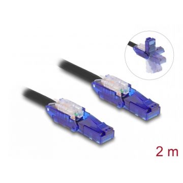 Cablu de retea RJ45 Cat.6 UTP conectori in unghi 180 grade 2m Negru, Delock 80927