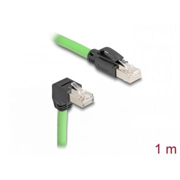 Cablu de retea RJ45 Cat.6A SFTP drept/unghi jos TPU 1m Verde pentru medii industriale, Delock 80895