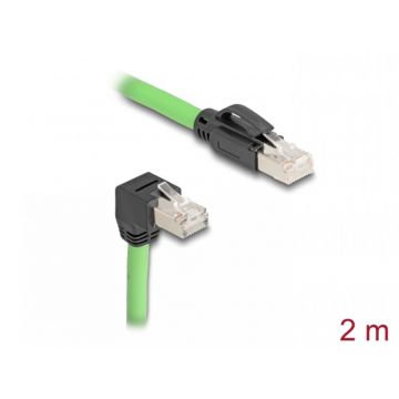 Cablu de retea RJ45 Cat.6A SFTP drept/unghi jos TPU 2m Verde pentru medii industriale, Delock 80896