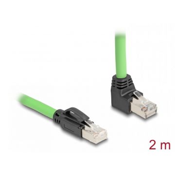 Cablu de retea RJ45 Cat.6A SFTP drept/unghi sus TPU 2m Verde pentru medii industriale, Delock 80893