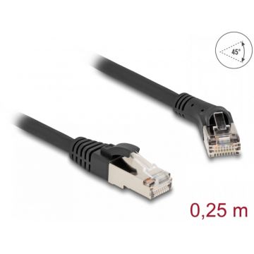Cablu de retea RJ45 Cat.8.1 S/FTP drept/unghi 45 grade dreapta 0.25m Negru, Delock 80626