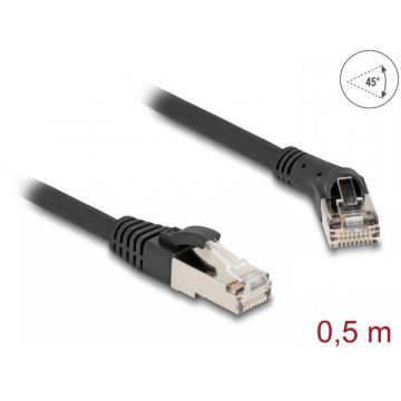 Cablu de retea RJ45 Cat.8.1 S/FTP drept/unghi 45 grade dreapta 0.5m Negru, Delock 80627