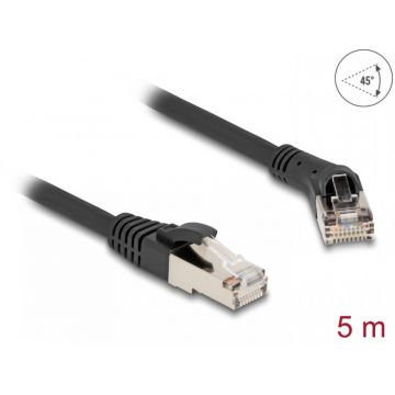 Cablu de retea RJ45 Cat.8.1 S/FTP drept/unghi 45 grade dreapta 5m Negru, Delock 80707