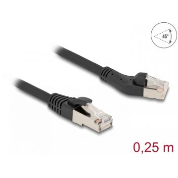 Cablu de retea RJ45 Cat.8.1 S/FTP drept/unghi 45 grade stanga 0.25m Negru, Delock 80734