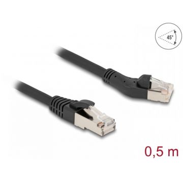 Cablu de retea RJ45 Cat.8.1 S/FTP drept/unghi 45 grade stanga 0.5m Negru, Delock 80749