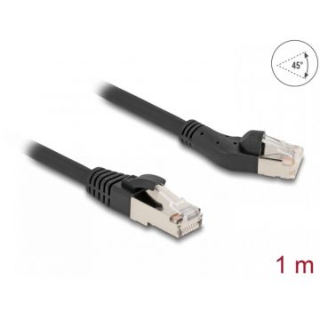 Cablu de retea RJ45 Cat.8.1 S/FTP drept/unghi 45 grade stanga 1m Negru, Delock 80752