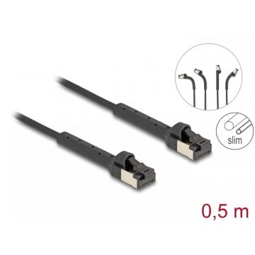 Cablu de retea Slim RJ45 Cat.8.1 U/FTP unghi/unghi Negru 0.5m, Delock 80939