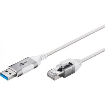 Cablu de retea USB-A la RJ45 Gigabit Cat.6 Slim 3m brodat Alb, Goobay G74380