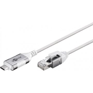 Cablu de retea USB type C la RJ45 Gigabit Cat.6 Slim 1m brodat Alb, Goobay G74385