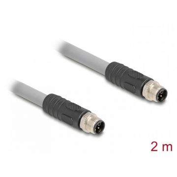 Cablu M12 L-coded 5 pini PUR/medii industriale T-T 2m Gri, Delock 80533