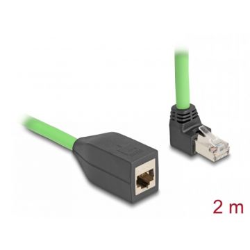 Cablu prelungitor de retea RJ45 Cat.6A SFTP drept/unghi sus TPU 2m Verde pentru medii industriale, Delock 80884
