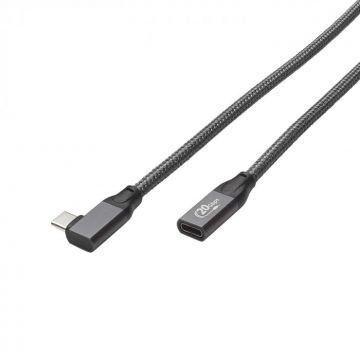 Cablu prelungitor USB 3.2 Gen2 type C drept/unghi 90 grade T-M 0.5m brodat, HICON HI-U3CW-0050