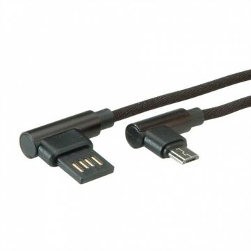 Cablu reversibil micro USB-B 2.0 la USB-A unghi T-T 0.8m Negru, Roline 11.02.8720*