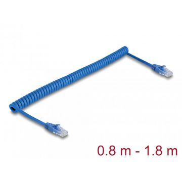 Cablu spiralat RJ45 Cat.6 UTP max 1.8m Albastru, Delock 90362