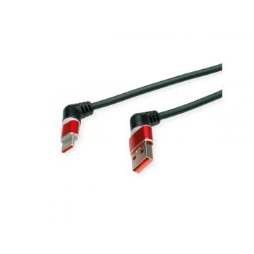 Cablu USB 2.0-A la USB type C unghi/unghi T-T 60W 1m Rosu/Negru, Roline 11.02.8345