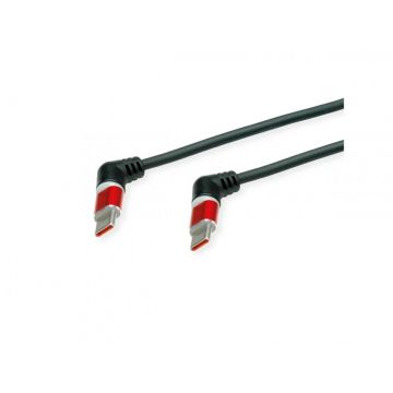 Cablu USB 2.0-C la USB type C unghi/unghi T-T 60W 1m Rosu/Negru, Roline 11.02.8347