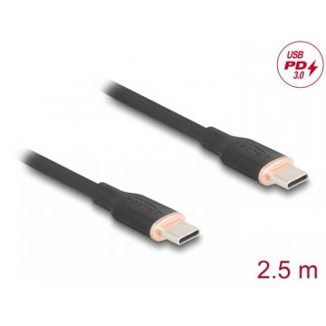 Cablu USB 2.0 type C la USB type C T-T PD 3.0 60W 2.5m Negru, Delock 81239