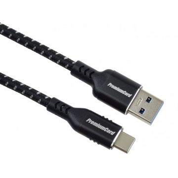 Cablu USB 3.2-A la USB type C T-T 3m brodat Negru, ku31cx3
