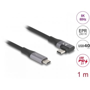 Cablu USB 40 Gbps/8K60Hz PD 3.1 Extended Power Range 240W drept/unghi 90 grade 1m, Delock 81131