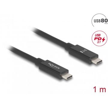 Cablu USB 80 Gbps type C 16K60Hz/240W E-Marker coaxial 1m, Delock 81211