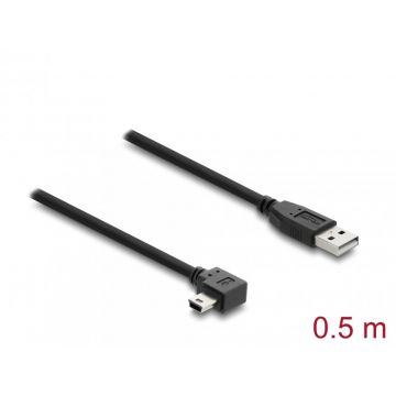 Cablu USB-A 2.0 la mini USB drept/unghi 90 grade T-T 0.5m Negru, Delock 81650