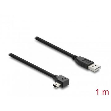 Cablu USB-A 2.0 la mini USB drept/unghi 90 grade T-T 1m Negru, Delock 81651