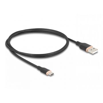 Cablu USB-A 2.0 la USB type C T-T 1m silicon Negru, Delock 81226