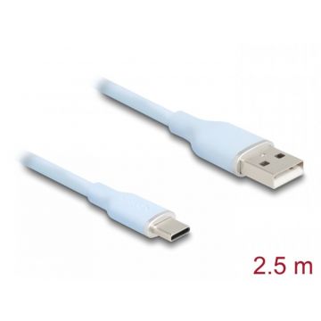 Cablu USB-A 2.0 la USB type C T-T 2.5m silicon Blue, Delock 81223