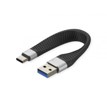 Cablu USB-A 3.2 la type C 11cm silicon Negru, Roline 11.02.9017