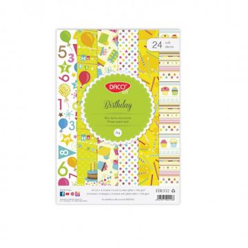 Hartie decorativa A4, 24coli, Birthday, Daco