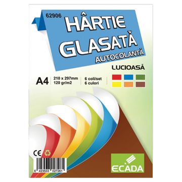Hartie glace A4, autocolanta, 6coli/set, Ecada