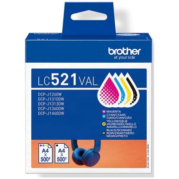 brother Set cartuse cerneala Brother LC521VAL, Original, Multi pack, Negru, Cyan, Magenta, Galben, 500 pagini