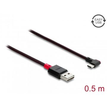 Cablu EASY-USB 2.0-A la USB Type C drept/unghi stanga/dreapta T-T 0.5m Negru, Delock 81545