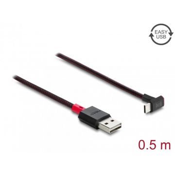 Cablu EASY-USB 2.0-A la USB Type C drept/unghi sus/jos T-T 0.5m Negru, Delock 81549