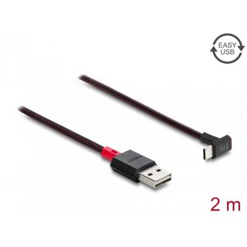 Cablu EASY-USB 2.0-A la USB Type C drept/unghi sus/jos T-T 2m Negru, Delock 81551