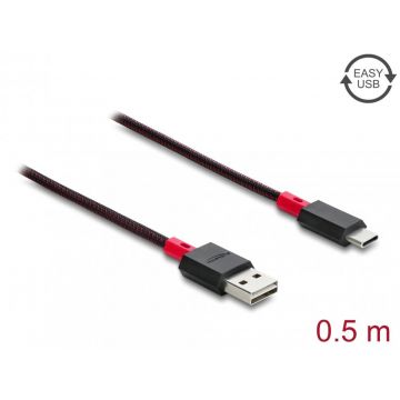 Cablu EASY-USB 2.0-A la USB Type C T-T 0.5m Negru, Delock 81541